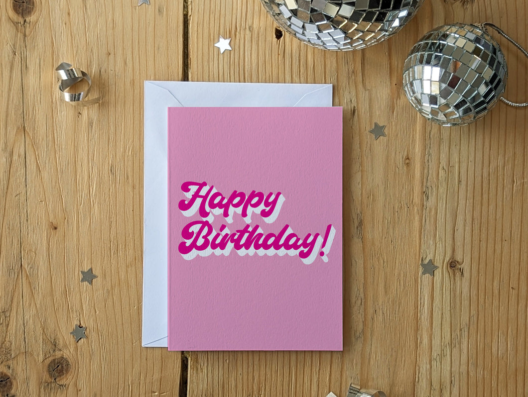 Groovy & Retro Happy Birthday Card, PINK