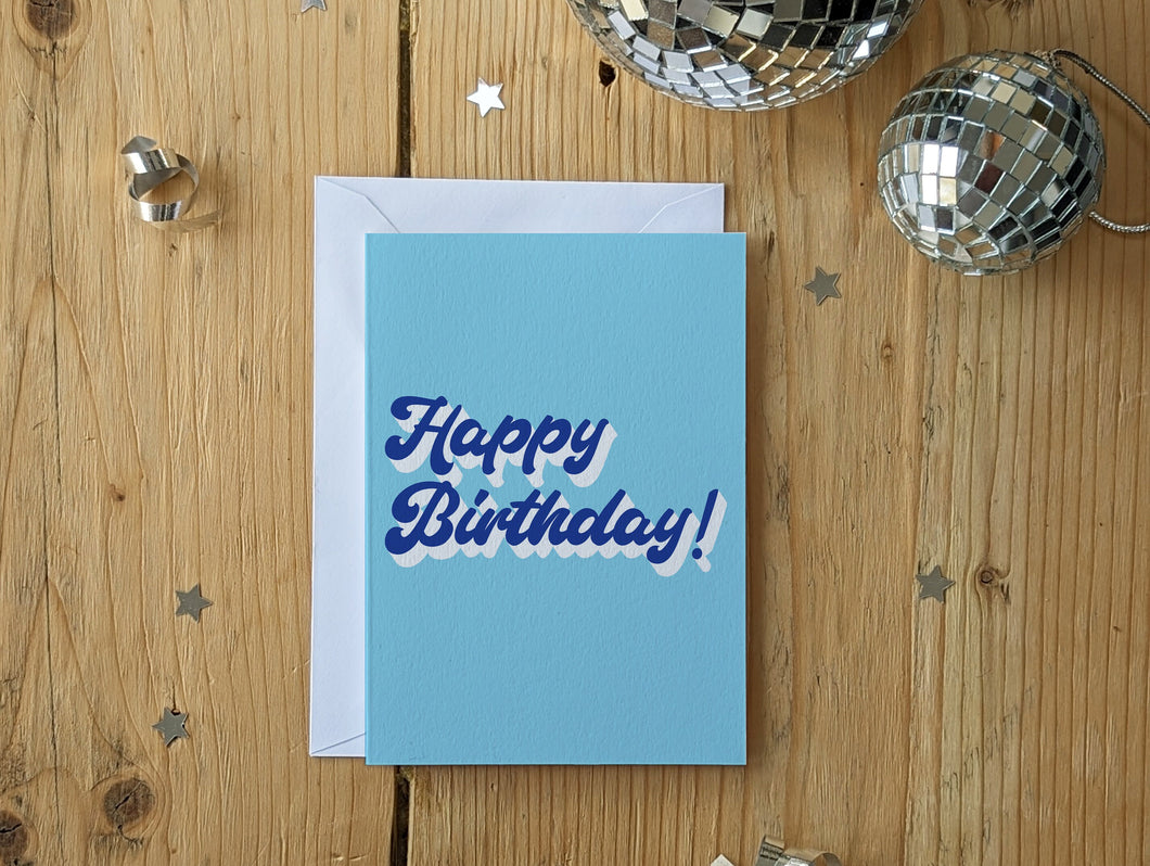 Groovy & Retro Happy Birthday Card | BLUE