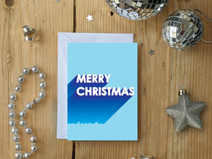 Bold Typography Merry Christmas Card, BLUE