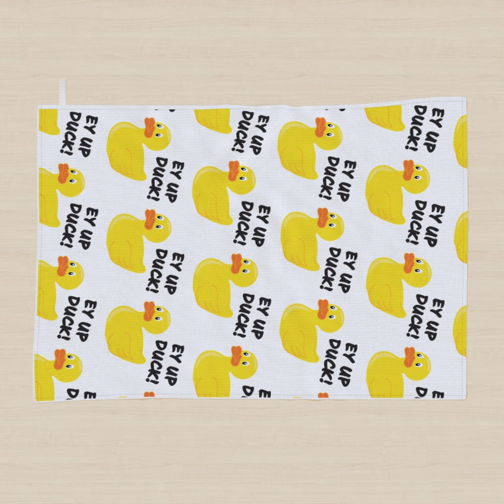 Tea Towel | Yorkshire Saying Ey Up Duck Rubber Duck Illustration, Kitchen Towel | Home Decor | Housewarming Gift | British Souvenir