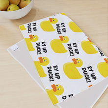 Load image into Gallery viewer, Tea Towel | Yorkshire Saying Ey Up Duck Rubber Duck Illustration, Kitchen Towel | Home Decor | Housewarming Gift | British Souvenir
